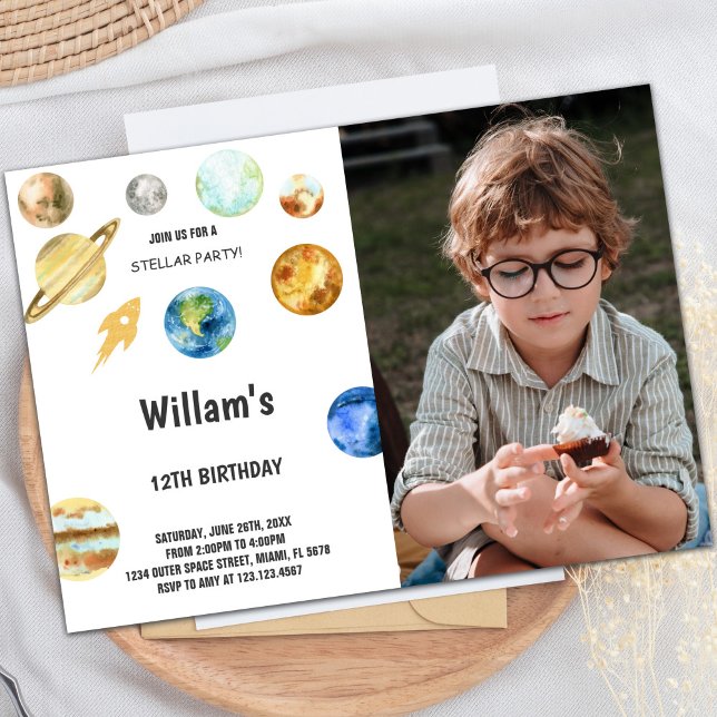 Rocket Rymden födelsedag med foto Inbjudningar (Rocket Outer Space Birthday Invitations with photo)