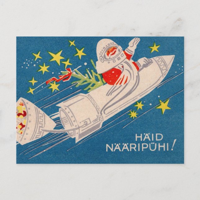Rocket Santa Holiday Greetings Vykort (Framsida)