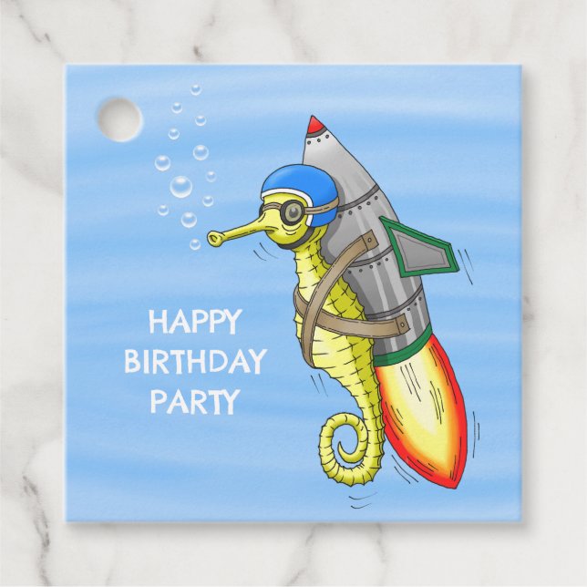 Rocket Seahorse Birthday Gåvor Etiketter (Framsida)