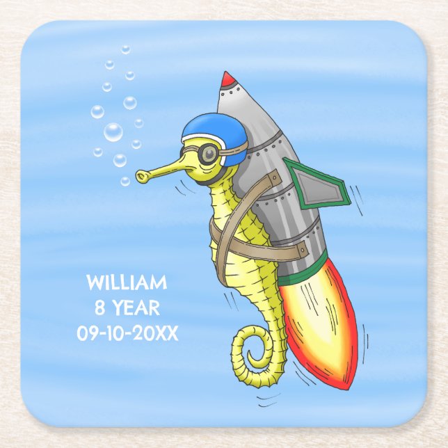 Rocket Seahorse Underlägg Papper Kvadrat (Framsidan)