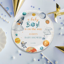 Rocket Ship Paper Plates Space Baby Shower Party