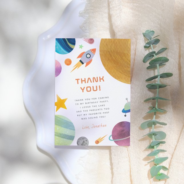 Rocket Ship Space Boy Birthday Tack Kort (Skapare uppladdad)