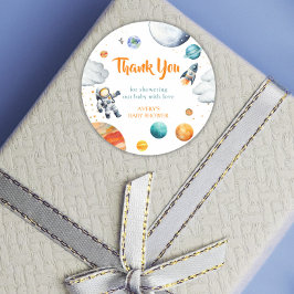 Rocket Ship Thank You Sticker Space Baby Shower Runt Klistermärke