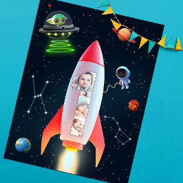 Rocket Space 1-årsdag | Stor fotokollage Vykort