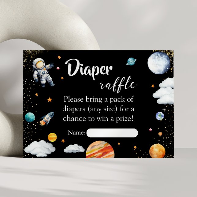 Rocket Space Diaper Raffle Card Black Baby Boy Tilläggskort (Skapare uppladdad)