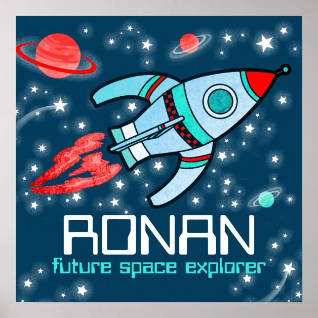 Rocket Space-pojkar blå röd personlig poster (Framsidan)