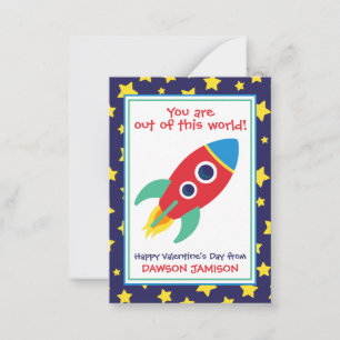 Rocket & Stars Valentines klassrumskort Anteckningskort