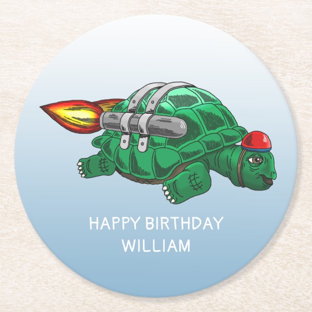 Rocket Turtle Underlägg Papper Rund (Framsidan)