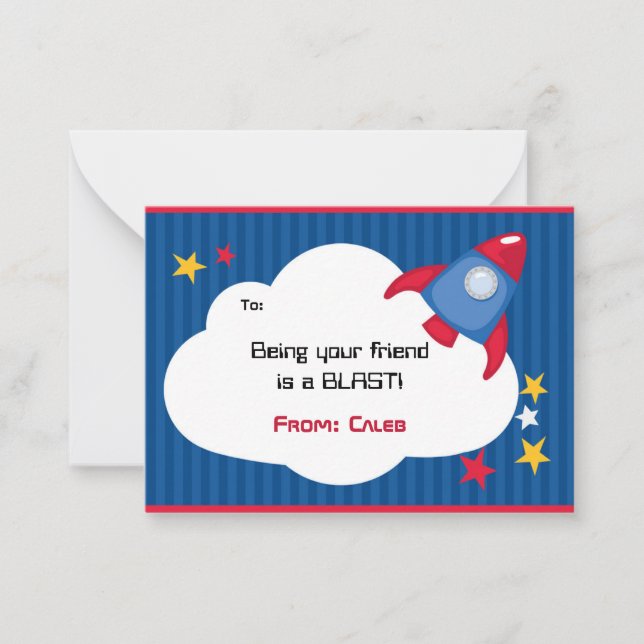 Rocket Valentine Cards - Boys Rymden Anteckningskort (Framsida)