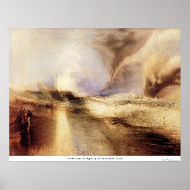 Rockets and blue ljus av Joseph Mallord Turner Poster (Framsidan)