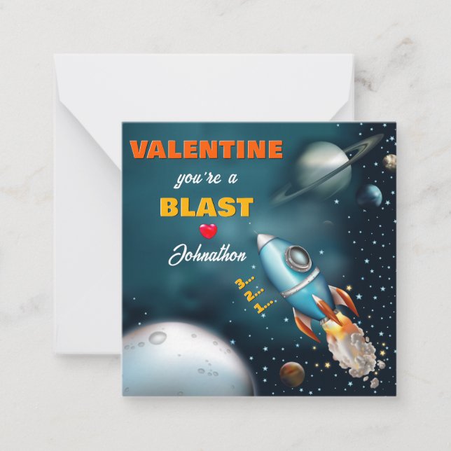 Rocketship Blast off Kids Classroom Valentine Card Anteckningskort (Framsida)