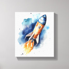 Rocketship som flyger genom Stars Watercolor Nurse Canvastryck