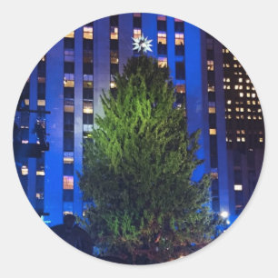 Rockfeller Center Julgran NYC-foto Runt Klistermärke