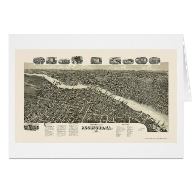 Rockford IL panorama- karta - 1891 Hälsningskort (Framsidan Horizontal)