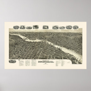 Rockford, IL Panoramic Karta - 1891 Poster