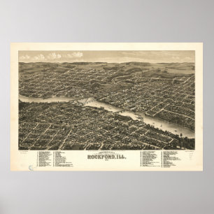 Rockford Illinois 1880 Antique Panoramic Karta Poster