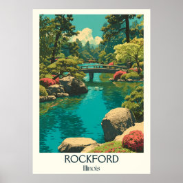 Rockford Illinois Vintage Japanska Garden Travel Poster