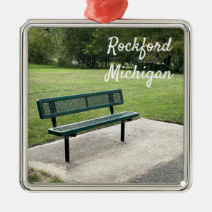 Rockford Michigan White Gräs Trail Bench Julgransprydnad Metall