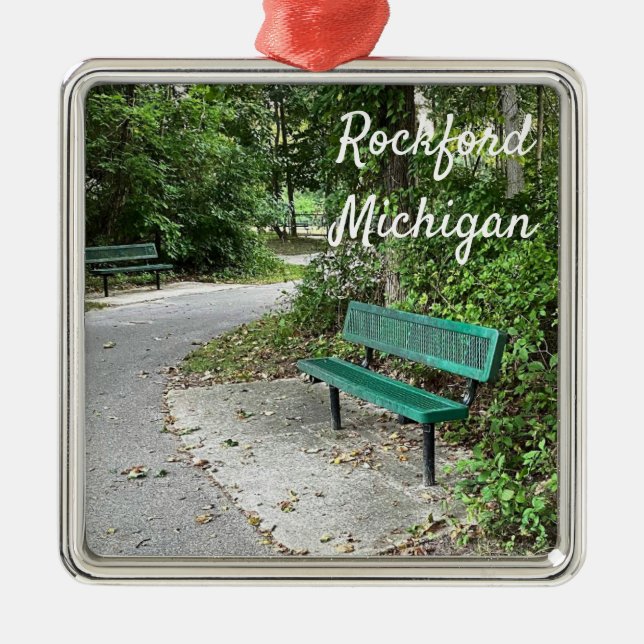 Rockford Michigan White Gräs Walking Trail Bench Julgransprydnad Metall (Framsidan)