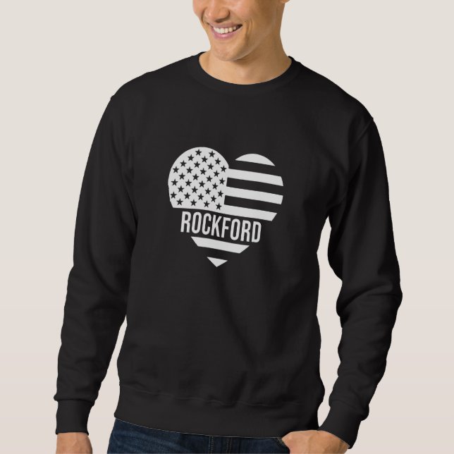 Rockford USA Flag America City Hometown Vacation A Lång Ärmad Tröja (Framsida)