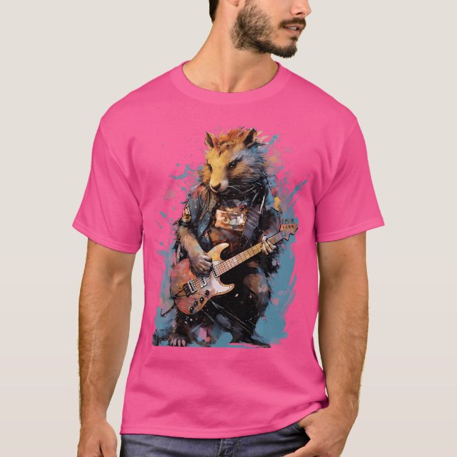 Rockgitarr Capybara Gitarrist T Shirt (Framsida)