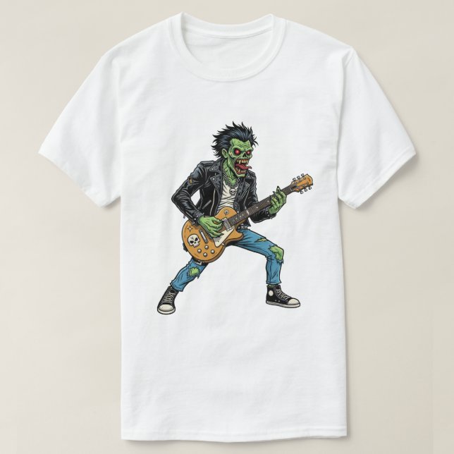 Rockgitarr Zombie Skräck Retro Fantasy T-Shirt (Design framsida)