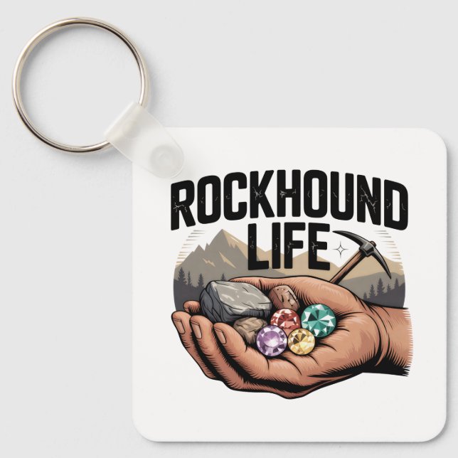 Rockhound Life Rockhounding & Crystal Tumbling Nyckelring (Framsida)
