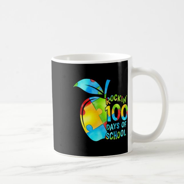 Rockin'100 dagar av skolpuzzel Apple Autism Awa Kaffemugg (Höger)