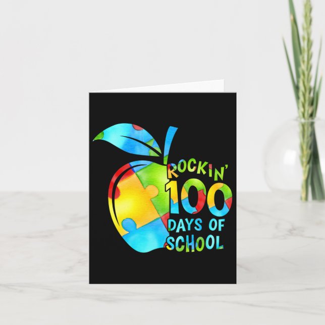 Rockin'100 dagar av skolpuzzel Apple Autism Awa Kort (Framsida)