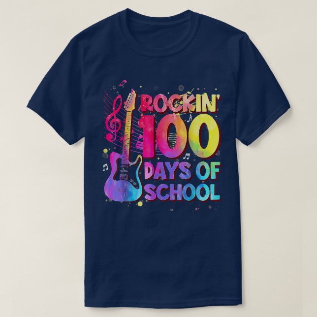 Rockin'100 dagar i skolskepp Guitar Music Teac T Shirt (Design framsida)