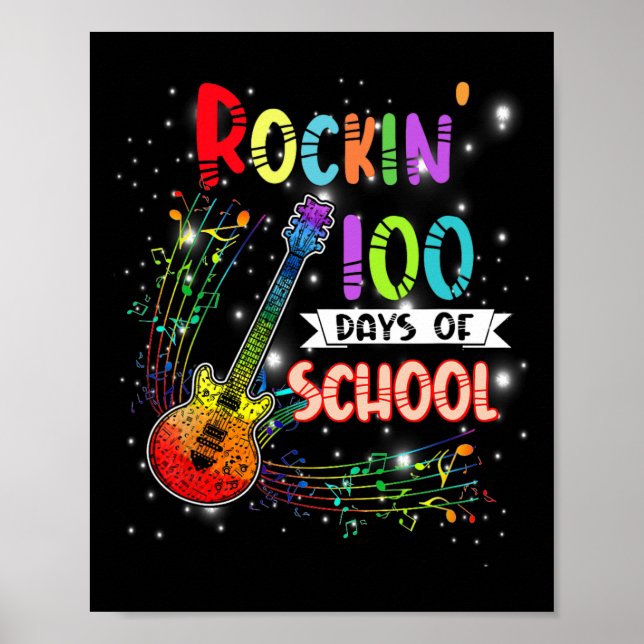 Rockin' 100 skoldagar gitarrstudent musik te poster (Framsidan)