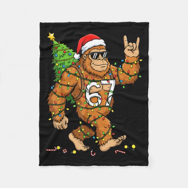 Rockin' Bigfoot Christmas Tree Xmas Lights Funny 6 Fleecefilt (Framsidan)