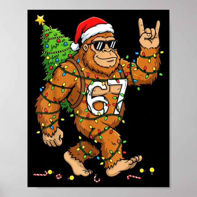 Rockin' Bigfoot Christmas Tree Xmas Lights Funny 6 Poster (Framsidan)