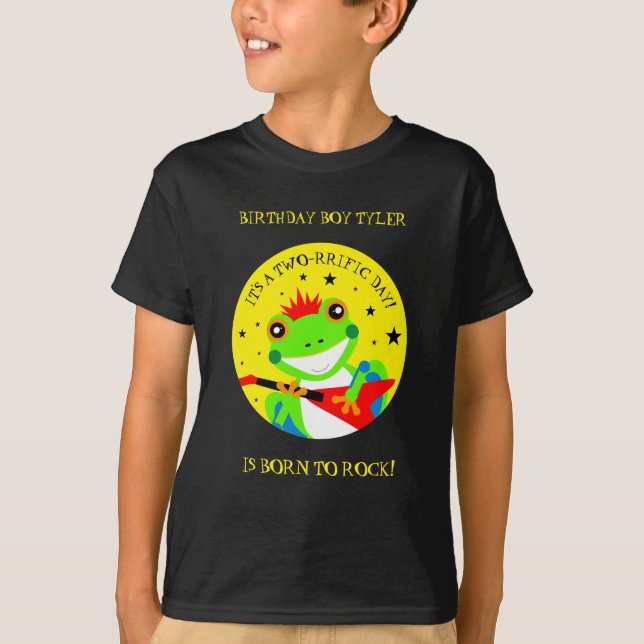 Rockin Birthday Träd Frog med Red Guitar T Shirt (Framsida)