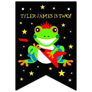 Rockin Birthday Träd Frog med Red Guitar Vimplar