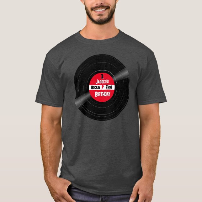 Rockin Birthday Vinyl Record T-Shirt för Mamma Pap (Framsida)