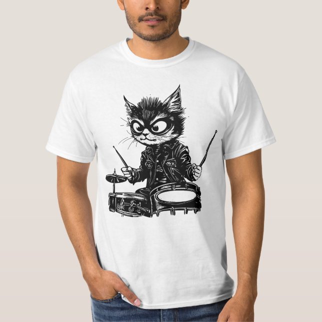 Rockin' Cat Trummis T Shirt (Framsida)