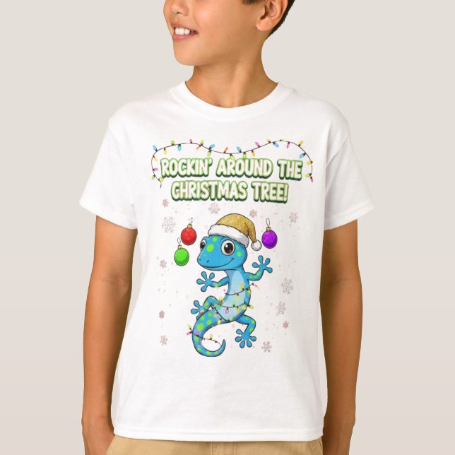 Rockin’ Christmas Gecko – Cute Holiday Lizard Deco T Shirt (Framsida)