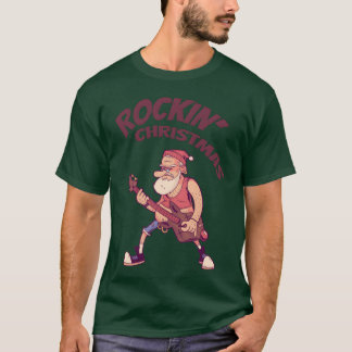 Rockin Christmas Santa Rocking With Guitar retro T Shirt