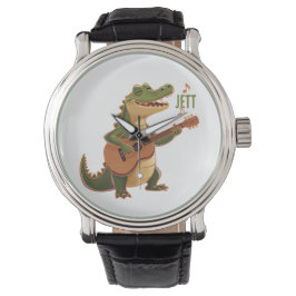 Rockin’ Crocodile med Gitarr – Rollig Tecknad Djur Armbandsur
