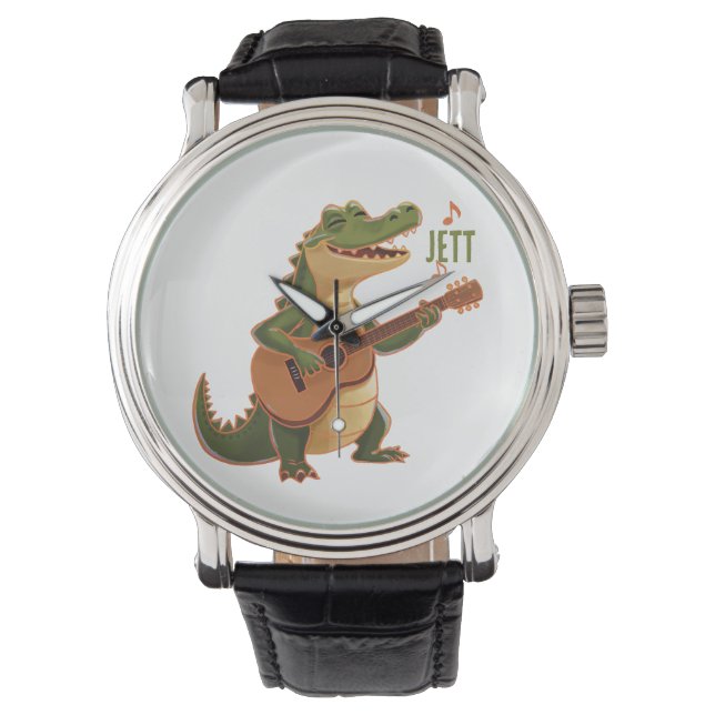 Rockin’ Crocodile with Guitar – Fun Cartoon Animal Armbandsur (Framsida)