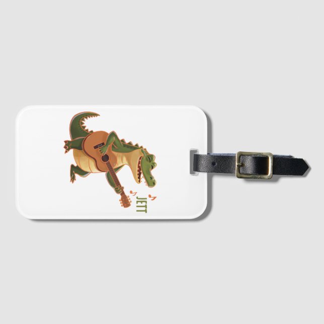 Rockin’ Crocodile with Guitar – Fun Cartoon Animal Bagagebricka (Framsida horisontal)