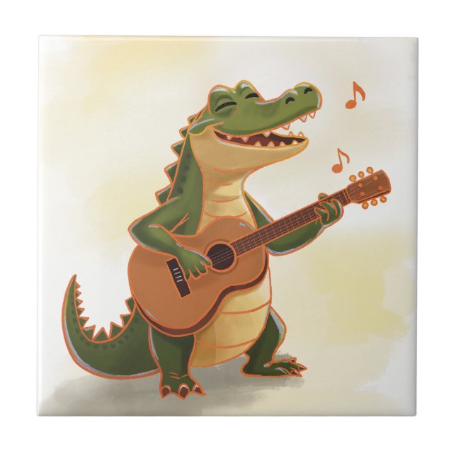 Rockin’ Crocodile with Guitar – Fun Cartoon Animal Kakelplatta (Framsidan)
