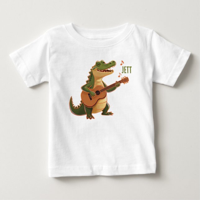 Rockin’ Crocodile with Guitar – Fun Cartoon Animal T Shirt (Framsida)