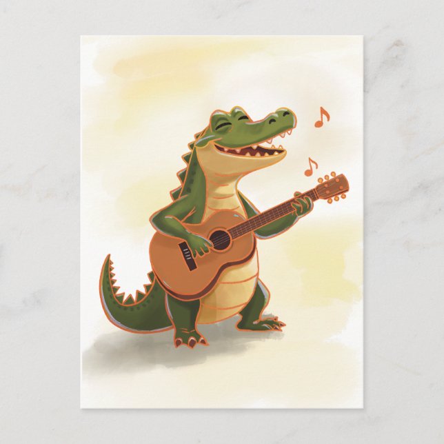 Rockin’ Crocodile with Guitar – Fun Cartoon Animal Vykort (Framsida)