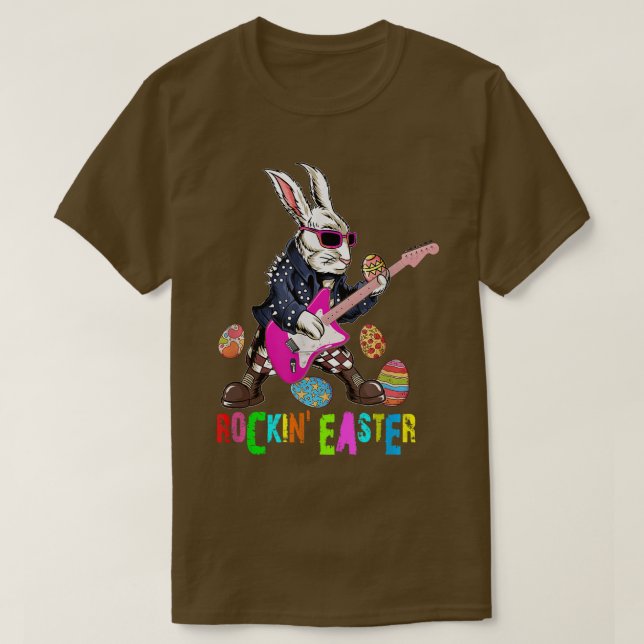 Rockin Easter Cool Bunny Playing Guitar Easter Day T Shirt (Design framsida)