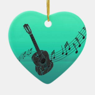 Rockin gitarr med en musikalisk ställning på julgransprydnad keramik