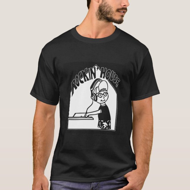 Rockin hus DJ: Svart T-skjorta Tee (Framsida)