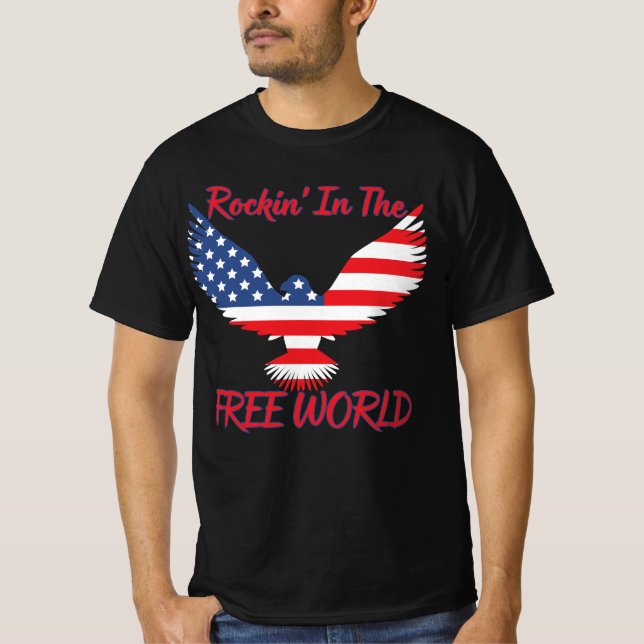 Rockin' in the Free World American Eagle USA T Shirt (Framsida)