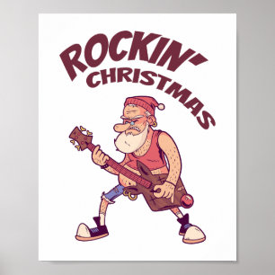 Rockin jul, tomten rocking med Guitar Invita Poster